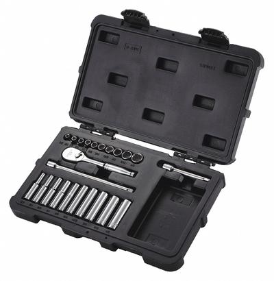 WESTWARD Socket Wrench Set: 1/4 in Drive, 23 Piece, 12-Point, SAE - SAE Socket Sets with Drive Tools
