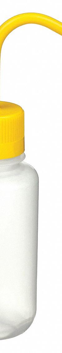 APPROVED VENDOR Wash Bottle: 250 mL, No Imprinting, Yellow, Wide, Std Spout Spout, White (MPN 6FAU4). Key specifications — Closure Color: Yellow; Vented/Nonvented: Nonvented; Body Color: White; Brand: APPROVED VENDOR; Imprinting Group: No Imprinting or Write On.