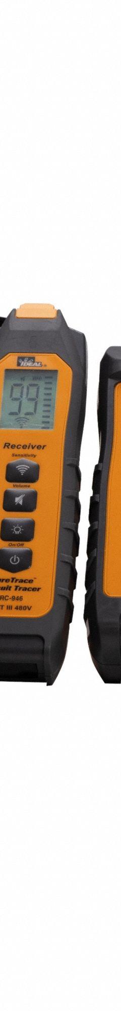 IDEAL INDUSTRIES Circuit Tracer Kit: 0 to 480V AC, For Energized Circuit Type, CAT III 480V, Digital (MPN 61-946). Key specifications — Circuit Connection Type: Plug-In; Brand: IDEAL INDUSTRIES; Signal Output Current: 82 mA rms to 50 Ohms; Manufacturer Part Number: 61-946; Product Type: Circuit Breaker Finder; Tracing Locations: Non-Metallic Conduit; Operating Frequency: De-Energized 32.768 kHz; Voltage Range: 0 to 480V AC.