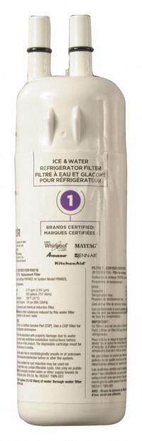 WHIRLPOOL Quick-Connect Water Filter: 7 1/2 in Overall Ht (MPN EDR1RXD1). Key specifications — Brand: WHIRLPOOL; Reduces: Objectionable Tastes.