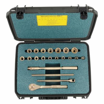 AMPCO Socket Wrench Set: Non-Magnetic/Non-Sparking, 1/2 in Drive Size, 21 Pieces - SAE Non-Sparking Socket Sets with Drive Tools