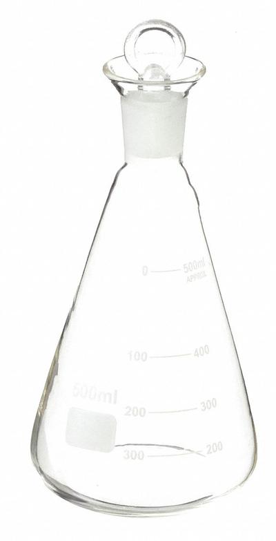 APPROVED VENDOR Erlenmeyer Flask: 500 mL, Colorless, Conical, Includes Closure - Glass Erlenmeyer Flasks