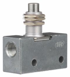 ARO Manual Air Control Valve: 200, Three-Way / Two-Position, Plunger, Gray, 7.5 scfm Flow Rate - Max (MPN 214-C). Key specifications — attr1092903: Gray; attr1086905: Spring Return; attr1086907: 200; attr1086914: Normally Open/Normally Closed; attr1086904: Manual Air Control Valve; attr1086871: 214-C.