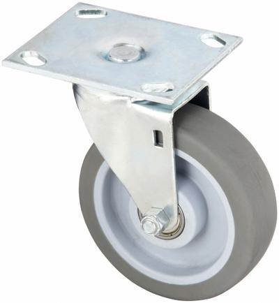 APPROVED VENDOR Plate Caster: Swivel, No Brake, Rubber, 4 in Wheel Dia., 1 1/2 in Wheel Wd - Debris-Resistant NSF-Listed Sanitary Plate Casters