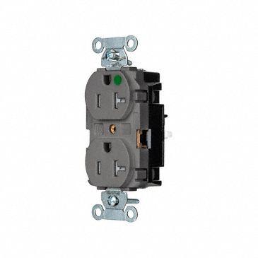 HUBBELL Receptacle: Hospital Grade, Duplex, 5-20R, Gray, 125V AC, 20 A - General Purpose Receptacles
