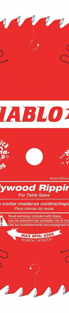 DIABLO Circular Saw Blade: 10 in Blade Dia., 30 Teeth, 0.1 in Cut Wd, 5/8 in Arbor Size, Carbide (MPN D1030X). Key specifications — attr1116119: DIABLO; attr1145631: Wood.