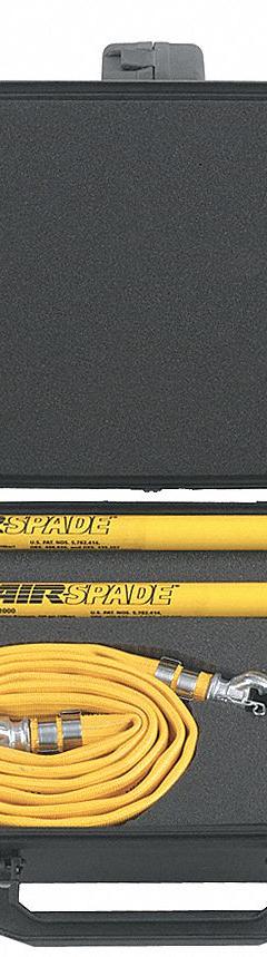 AIRSPADE Air Excavation Tool Kit: 4 ft Barrel Lg, 3/4 in Female NPT, 1.8 cfm Soil Excavation Rate (MPN HT106). Key specifications — attr77913: AIRSPADE; attr77936: (1) Nozzle; attr77931: Yes.