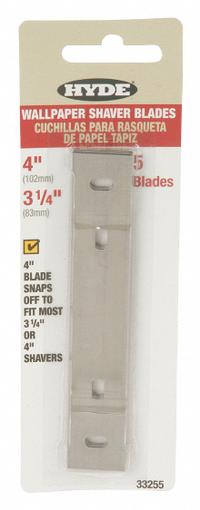 HYDE Replacement Scraper Blade: 4 in Overall Lg (MPN 33255). Key specifications — attr1004902: HYDE; attr1017570: Standard End.