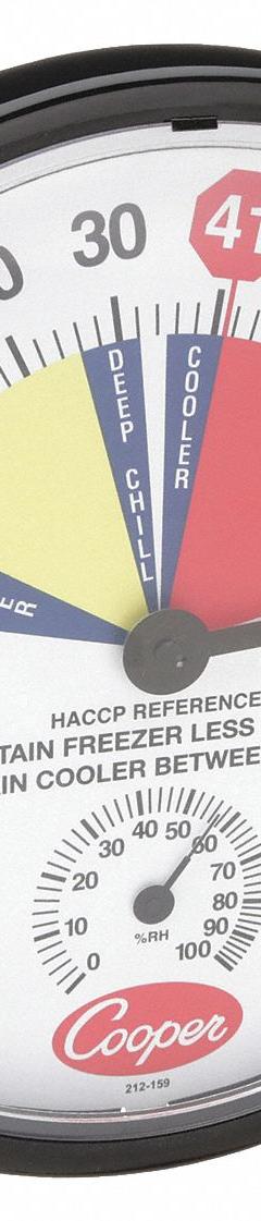 COOPER ATKINS Analog Hygrometer: 0%to 100% Humidity Range, Wall, ±3°F (MPN 212-159-8). Key specifications — Humidity Accuracy: +/- 5%; Display Type: Dial; Brand: COOPER ATKINS.