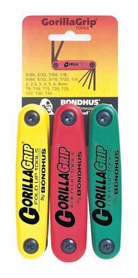 BONDHUS Folding Hex Key Set: 1 - 5 Pieces, Folding, Metric/SAE, Std End, Short, 3 Pieces, 24 Tips (MPN 12533). Key specifications — attr1205553: Not Tether Capable; attr1205554: BONDHUS; attr1205568: Black Oxide; attr1293176: 1 - 5 Pieces.
