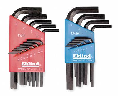 EKLIND Hex Key Set: 16 or More Pieces, Bright-Hex-L Short, L, Metric and SAE, Std End - L-Shaped Hex Key Sets