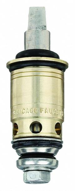 CHICAGO FAUCETS Cartridge: Use with Hot/Cold Water, Brass, Brass, 1 in Overall Lg, Compression (MPN 1-099XTJKABNF). Key specifications — For Water Temperature: Hot/Cold; Compatible Brand: Chicago Faucets; Product Type: Cartridge; Includes: (1) Cartridge; Material: Brass.