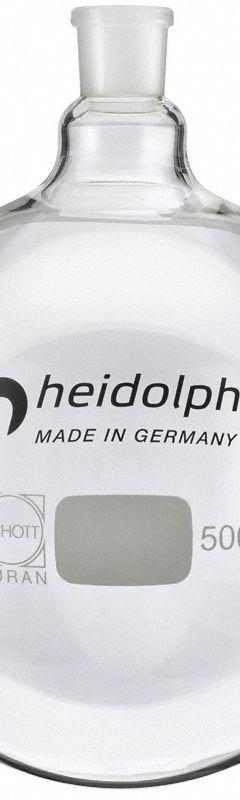 HEIDOLPH Rotary Evaporator Glassware: 500 mL, Colorless, Round, 24/40 Compatible with Stopper Size (MPN 036305000). Key specifications — Shape: Round; Body Color: Colorless; Brand: HEIDOLPH; Compatible with Stopper Size: 24/40.