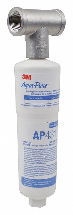 3M AQUA-PURE Water Filtration System: 10 gpm, Polyphosphate, 10 1/4 in Overall Ht (MPN AP43011). Key specifications — Reduces: Scale; Filter Media: Polyphosphate; Brand: 3M AQUA-PURE.