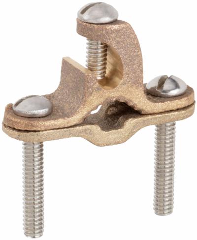 NVENT ERICO Grounding Connector: Bronze, 8 AWG SOL to 2 AWG STR Grounding Wire Size - Pipe Ground Clamps