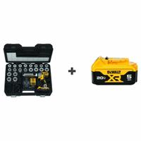 DEWALT Cable Stripper Kit: 20V MAX*, For Aluminum/Copper, 20 Bushings, 900 kcmil Max (MPN DCE151TD1/DCB205). Key specifications — attr532088: (1) Bare Tool, (2) Batteries, (1) Charger; attr533550: Copper; attr533549: 600-700 MCM Cu, 750 MCM Al.