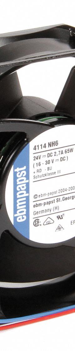 EBM-PAPST Axial Fan: 230 cfm Airflow @ 0.000 in SP, 4 11/16 in Ht, 1 1/2 in Dp, Lead Wires, IP20 (MPN 4114NH6). Key specifications — Blade Material: Polyamide; Brand: EBM-PAPST.