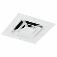 Diffuser: Ceiling/Wall, 9 in H, 9 in W, Surface Mount, 6 in Duct, Aluminum, 4-Way Louvered, White (MPN 4MJJ5). Key specifications — Insulated: No; Adjustable Blades: No; Color: White; Brand: APPROVED VENDOR; Mounting Location: Ceiling.