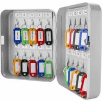 Key Cabinet: 20 Key Capacity, Single Key Lock, Steel, Gray, 8 in Ht, 6 1/4 in Wd, 3 in Dp (MPN CB12482). Key specifications — Brand: BARSKA; Finish: Matte; Includes Key Tags: Includes Key Tags; Includes Mounting Hardware: Mounting Hardware Included; Color: Gray; Mounting Location: Wall; Material: Steel.