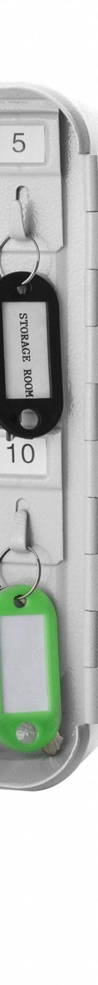 Key Cabinet: 20 Key Capacity, Single Key Lock, Steel, Gray, 8 in Ht, 6 1/4 in Wd, 3 in Dp (MPN CB12482). Key specifications — Brand: BARSKA; Finish: Matte; Includes Key Tags: Includes Key Tags; Includes Mounting Hardware: Mounting Hardware Included; Color: Gray; Mounting Location: Wall; Material: Steel.