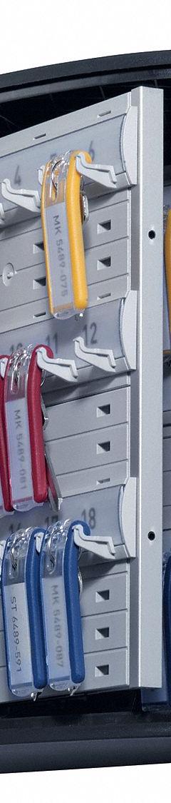 Key Box: 36 Key Capacity, Dial Combo Lock, Aluminum, Gray, 11 in Ht, 11 7/8 in Wd, 4 5/8 in Dp (MPN 196623). Key specifications — Brand: DURABLE; Finish: Brushed Aluminum; Includes Key Tags: Includes Key Tags; Includes Mounting Hardware: Mounting Hardware Included; Color: Gray; Mounting Location: Wall; Material: Aluminum.