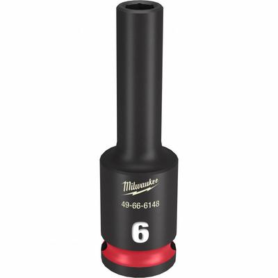 MILWAUKEE Deep Impact Socket: 3/8 in Drive Size, Metric, 6 mm Socket Size, 6-Point - 3/8" Drive Impact Sockets