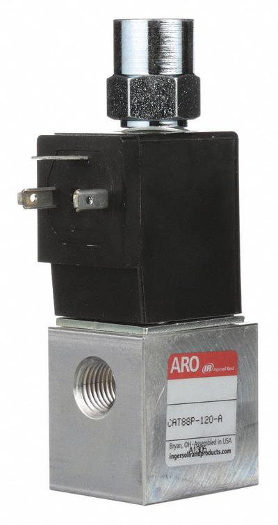 ARO Solenoid Air Control Valve: CAT, Three-Way / Two-Position, 120V AC - ARO CAT Series Solenoid-Operated Inline Air Control Valves