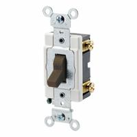 LEVITON Toggle Single-Pole, 20 Amp: Toggle Switch, Single Pole, Maintained, Brown, 120/277V AC, 20 A (MPN 1221-S). Key specifications — Illuminated: No; Voltage Rating: 120/277V AC.