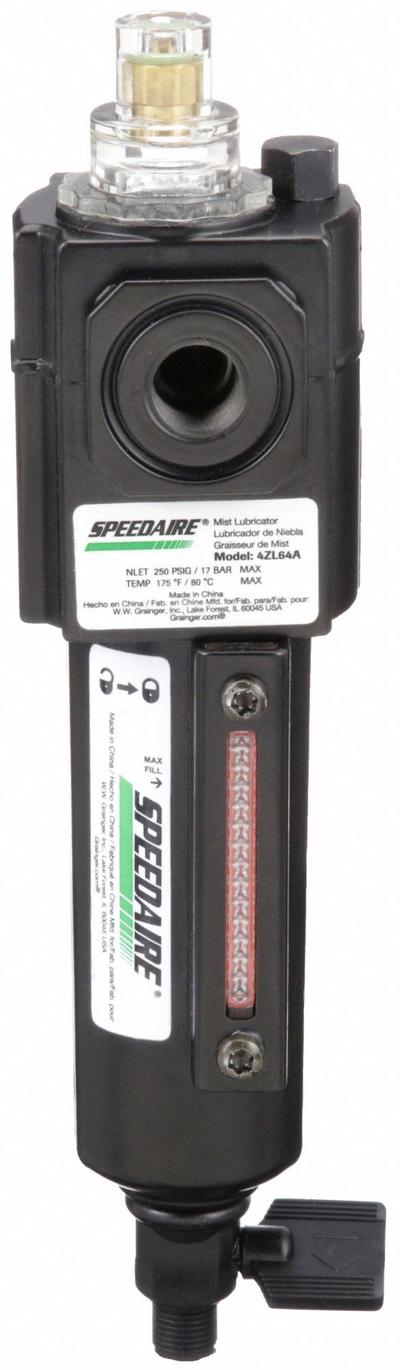 SPEEDAIRE Compressed Air Lubricator: Mist, 1/4 in NPT, 50 cfm, 250 psi Max Op Pressure - Speedaire FRL Air Lubricators