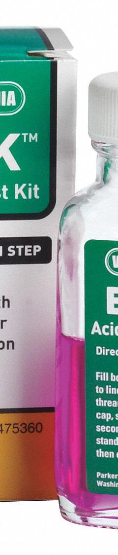 VIRGINIA KMP Acid Test Kit: Onsite, Acid Level, 1 Tests, Color Change (MPN ETK). Key specifications — Includes: Color Comparison Chart; For Lubricant Type: Polyol Ester; Brand: VIRGINIA KMP; Indication Method: Color Change; Test Type: Acid Level; Flammability: Flammable; Product Type: Acid Test Kit.