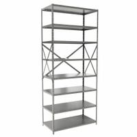 HALLOWELL Metal Shelving: Standalone, Medium-Duty, 36 in x 18 in, 84 in Overall Ht, 8 Shelves (MPN F5513-18HG). Key specifications — Frame Material: Steel; Shelving Material: Steel; Assembled: Unassembled; Color: Gray; Brand: HALLOWELL.