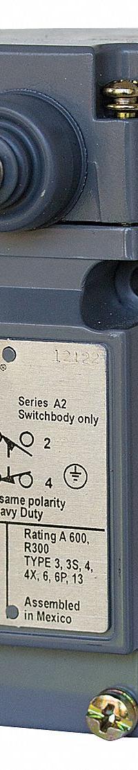 EATON Plunger Limit Switch: Plunger Actuator, Momentary/Momentary, Metallic, 8 ozf Op Force - Min (MPN E50AS2). Key specifications — Manufacturer Part Number: E50AS2; Brand: EATON; Electrical Connection: Screw Terminals; Action: Momentary/Momentary; Series: E50; Body Material Type: Metallic; Actuator Type: Plunger.