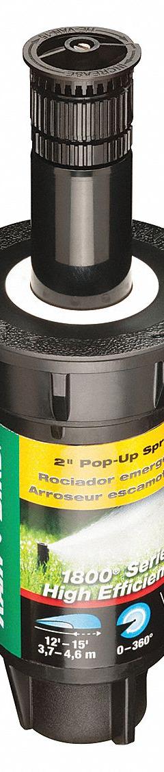 RAIN BIRD Spray Head for Shrubs: Adj, 3 to 20 ft, 0.1 gpm, 15 to 70 psi, Plastic/Stainless Steel (MPN 1802HEVN15). Key specifications — attr982535: 3 to 20 ft; attr982520: RAIN BIRD; attr982523: 0.1 gpm; attr982528: Adjustable; attr982529: 15 to 70 psi; attr982530: Pop-Up Spray Head.