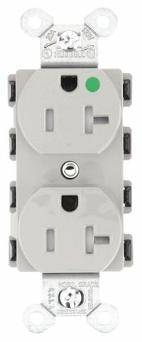 HUBBELL Receptacle: Hospital Grade Fed. Spec., Duplex, 5-20R, Gray, 125V AC, 20 A, 2 Pole / 3 Wire (MPN SNAP8300GYTRA)