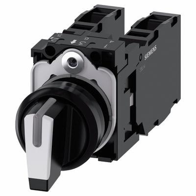 Siemens Selector Switch: 22 mm Panel Mounting Size, 3 Positions, Short Lever, 2NO/2NC - Illuminated Selector Switches
