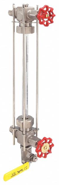 APOLLO Water Gauge: Stainless Steel, 5/8 in Gauge Glass Dia, 12 in Gauge Glass Lg, PTFE with Hypalon (MPN 2345000). Key specifications — Valve Type: Ball Drain; Brand: APOLLO; Stem Packing Material: PTFE with ARAMID; Gasket Material: PTFE with Hypalon.