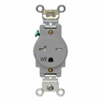 LEVITON Single Receptacle Outlet: Single, 6-20, Gray, 250V AC, 20 A, 2 Pole / 3 Wire (MPN W5461-TGY)