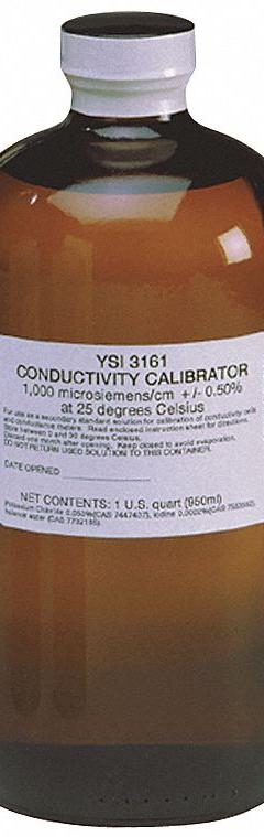 YSI Conductivity Calibration Solution: Lab, 1 qt Volume, 100,000 us/Cm, 3165, 1. Key specifications — Brand: YSI; Chemical Grade: Lab; Concentration: 100,000 us/Cm; Manufacturer Part Number: 3165; Product Type: Conductivity Calibration Solution.