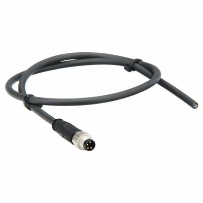 HARTING Cordset: M8 Male Straight X Bare Wire, 4 Pins, Black, PUR, 0.5 m Cable Lg - Single-Ended Cordsets with PUR Jacket for Twisting Applications