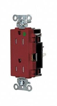 HUBBELL Receptacle: Hospital Grade, Decorator Duplex, 5-15R, Red, 125V AC, 15 A, 2 Pole / 3 Wire (MPN HBL2172STRTR)