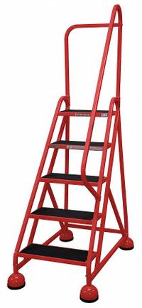 COTTERMAN Rolling Ladder: 3.8 ft Platform Ht, Partially Assembled, Steel, Wt-Actuated Auto-Lock (MPN ST-523 A2 C6 P5). Key specifications — Includes Handrails: Handrails Included; Material: Steel; Brand: COTTERMAN; Color: Red.