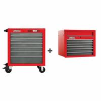 PROTO Rolling Cabinet Kit: 13 Drawers, Heavy Duty, Keyed, 34 in W x 25 1/4 in D x 68 in H (MPN J553441-8SG/J553427-6SG). Key specifications — attr1116680: Gray; attr1116684: Ball Bearing; attr1116690: PROTO; attr1116659: Keyed; attr1116661: Top Chest 34 in W x 25-1/4 in D x 27 in H.