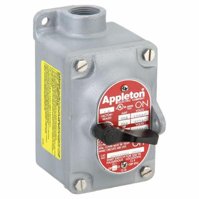 APPLETON ELECTRIC Tumbler Switch: 1 Gang, 1-Pole, 20 A, 277 V AC, Feed-Thru Hub - One-Gang Front Lever Tumbler Switches