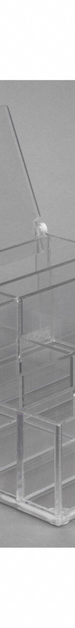 Blotter Supply Organizer: 13 in Overall Wd, 5 1/4 in Overall Ht, PETG, Clear, 10 Compartments (MPN BLOTORG). Key specifications — Material: PETG; Mounting Location: Benchtop; Color: Clear; Product Type: Lab Organizer; Total Holding Capacity: Sponges; Brand: POLTEX.
