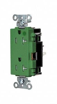 HUBBELL Receptacle: Hospital Grade, Decorator Duplex, 5-20R, Green, 125V AC, 20 A, 2 Pole / 3 Wire (MPN HBL2182STGNTR)