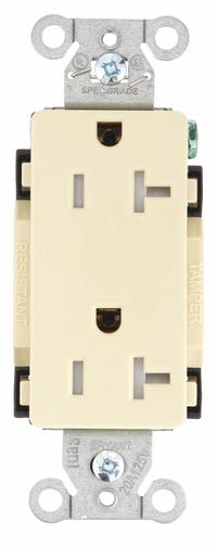 BRYANT Receptacle: Decorator Duplex, 5-20, Ivory, 125V AC, 20 A, 2 Pole / 3 Wire (MPN DRS20ITR)