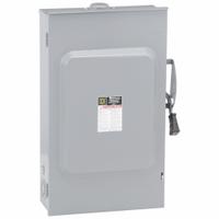 SQUARE D Safety Switch: Fusible, 200 A, Single Phase, 240V AC, Galvanized Steel, Indoor/Outdoor (MPN D224NRB). Key specifications — Brand: SQUARE D.