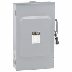 SQUARE D Safety Switch: Fusible, 200 A, Single Phase, 240V AC, Galvanized Steel, Indoor/Outdoor (MPN D224NRB). Key specifications — Brand: SQUARE D.