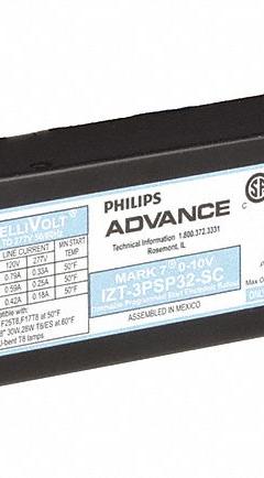 ADVANCE Fluorescent Dimming Ballast: T8/T8U, 120 to 277V AC, 3 Lamps Supported, Rapid (MPN IZT-3PSP32-SC). Key specifications — attr239892: ADVANCE; attr235253: 120 to 277V AC; attr1125027: (3) F25T8; attr235256: T8U; attr1177446: 3.