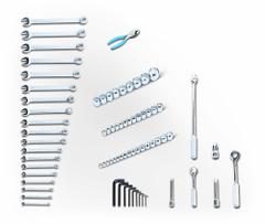 WRIGHT Metric Apprentice Tool Set: 75 Total Pcs, Sockets and Accessories/Wrenches, Metric, Tool Box (MPN 199). Key specifications — attr538253: WRIGHT; attr548973: Slip Joint Plier; attr548974: Metric L-Key Set, Short Arm in Pouch 10 Piece Set; attr548975: (3) Drive Tools; attr548983: (19) Combination Wrenches 12 Pt Metric Satin.